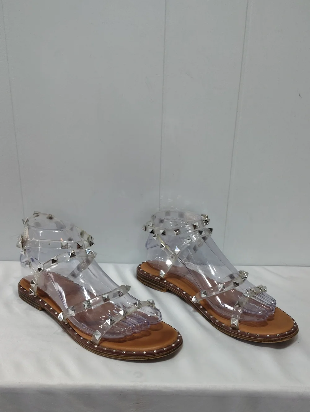 Madden Girl Clear Studded Strappy Sandals  Clear Silver